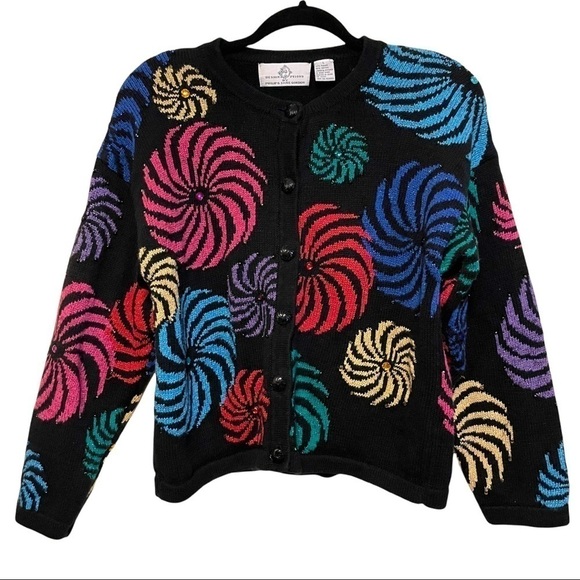 Vtg Design Options Sweater Phillip Jane Gordon Cardigan Colorful Swirls Size L - Picture 4 of 12